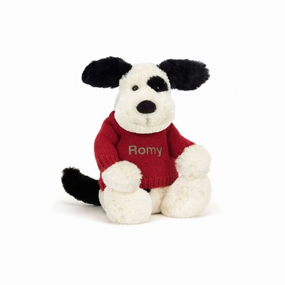 Jellycat Bashful Black & Cream Puppy with Red Jumper | RM2139580